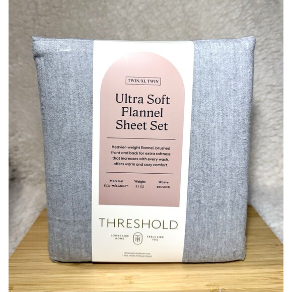 Threshold Ultra Soft Flannel Sheet Set Twin/Twin XL Melange Gray NEW - Picture 5 of 6